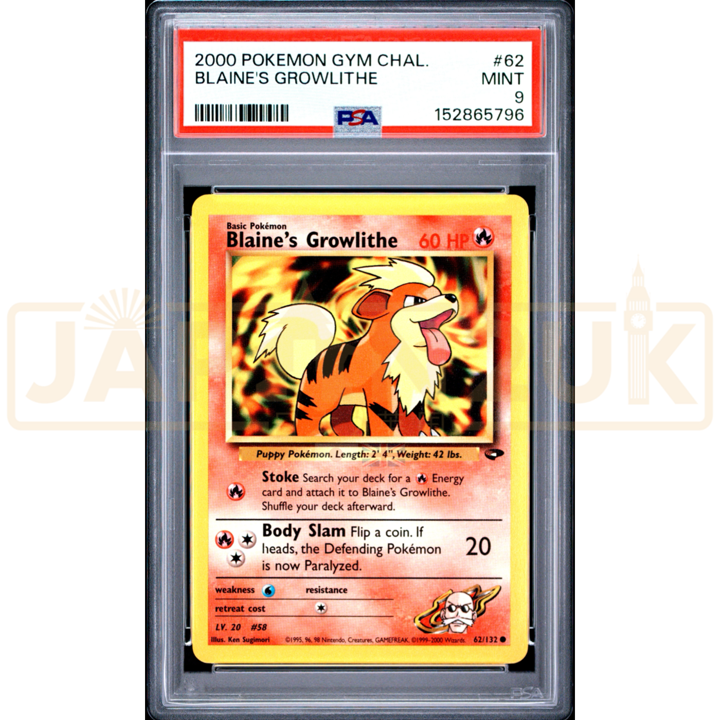 Pokemon Blaine's Growlithe Gym Challenge 62/132 English Graded Card PSA 9 #152865796