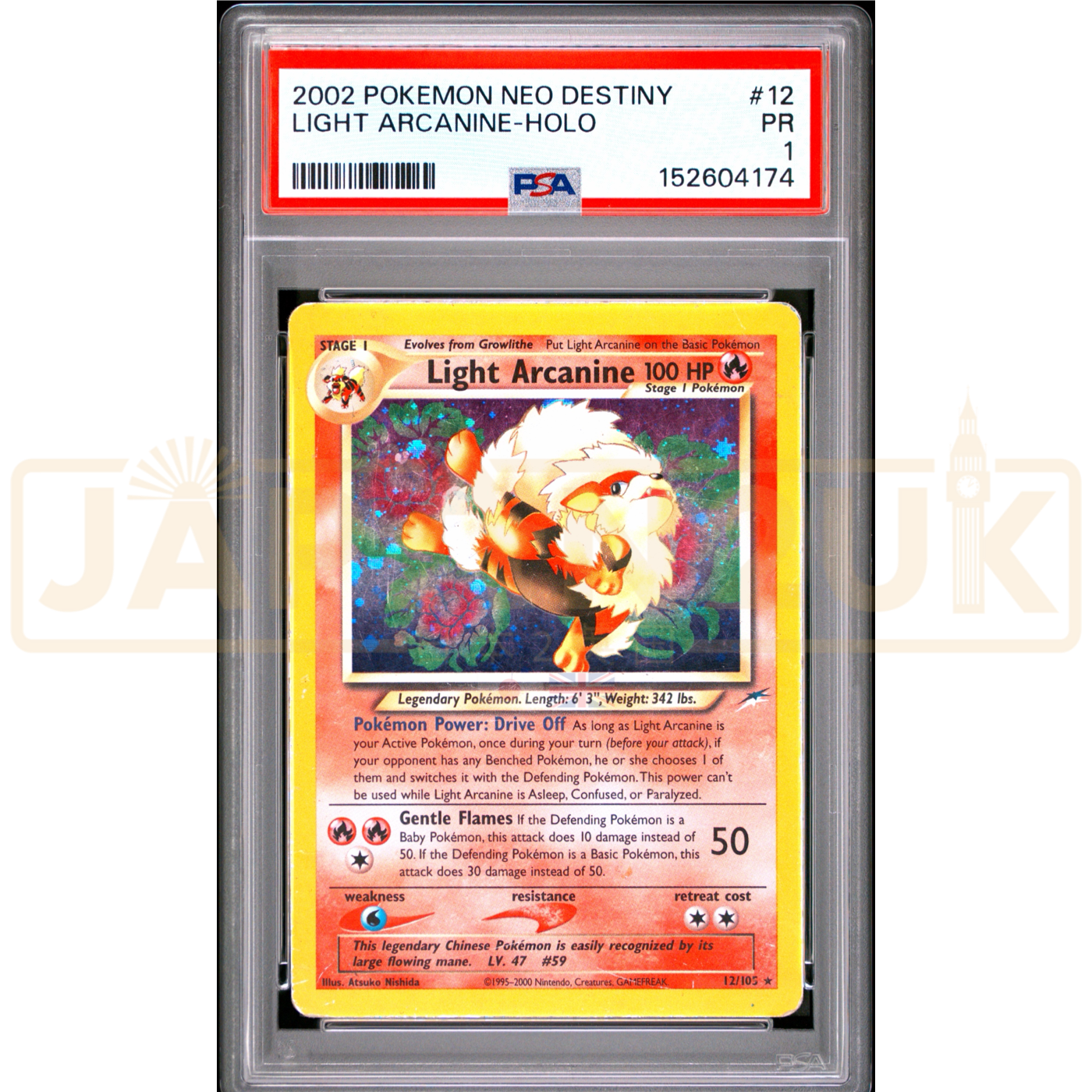 Pokemon Light Arcanine Holo Neo Destiny 12/105 English Graded Card PSA 1 #152604174