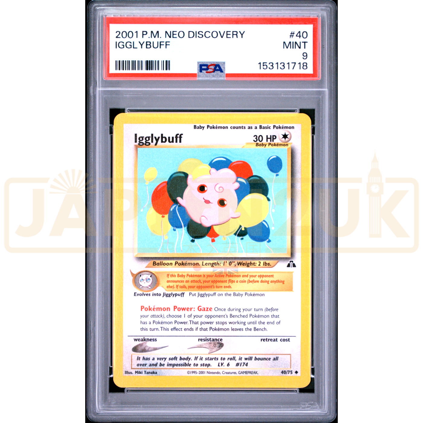 Pokemon Igglybuff Neo Discovery 40/75 English Graded Card PSA 9 #153131718