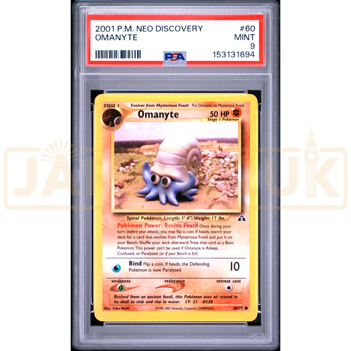Pokemon Omanyte Neo Discovery 60/75 English Graded Card PSA 9 #153131694