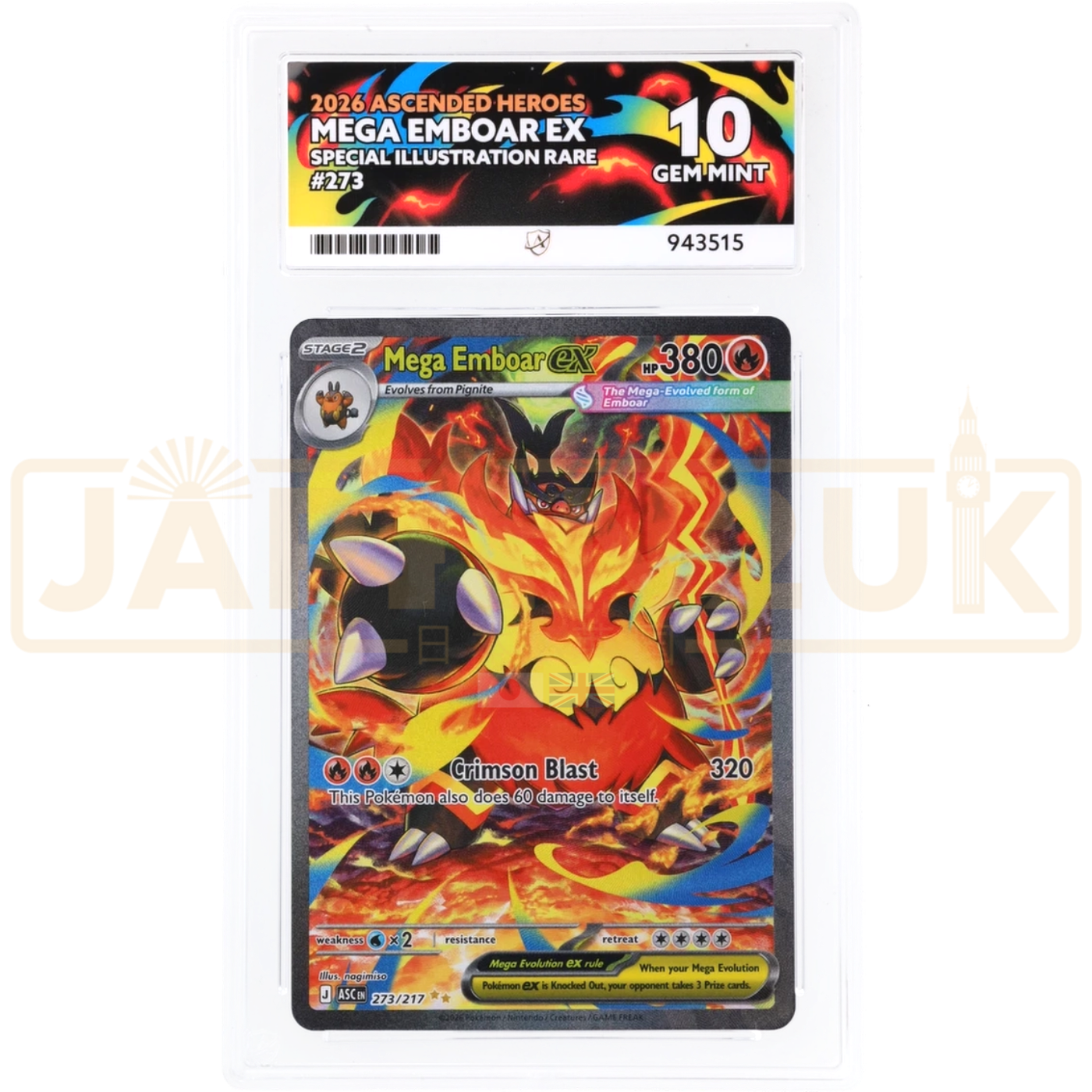 Pokemon Mega Emboar ex SIR Ascended Heroes ASC EN 273/217 English Graded Card ACE 10 #943515