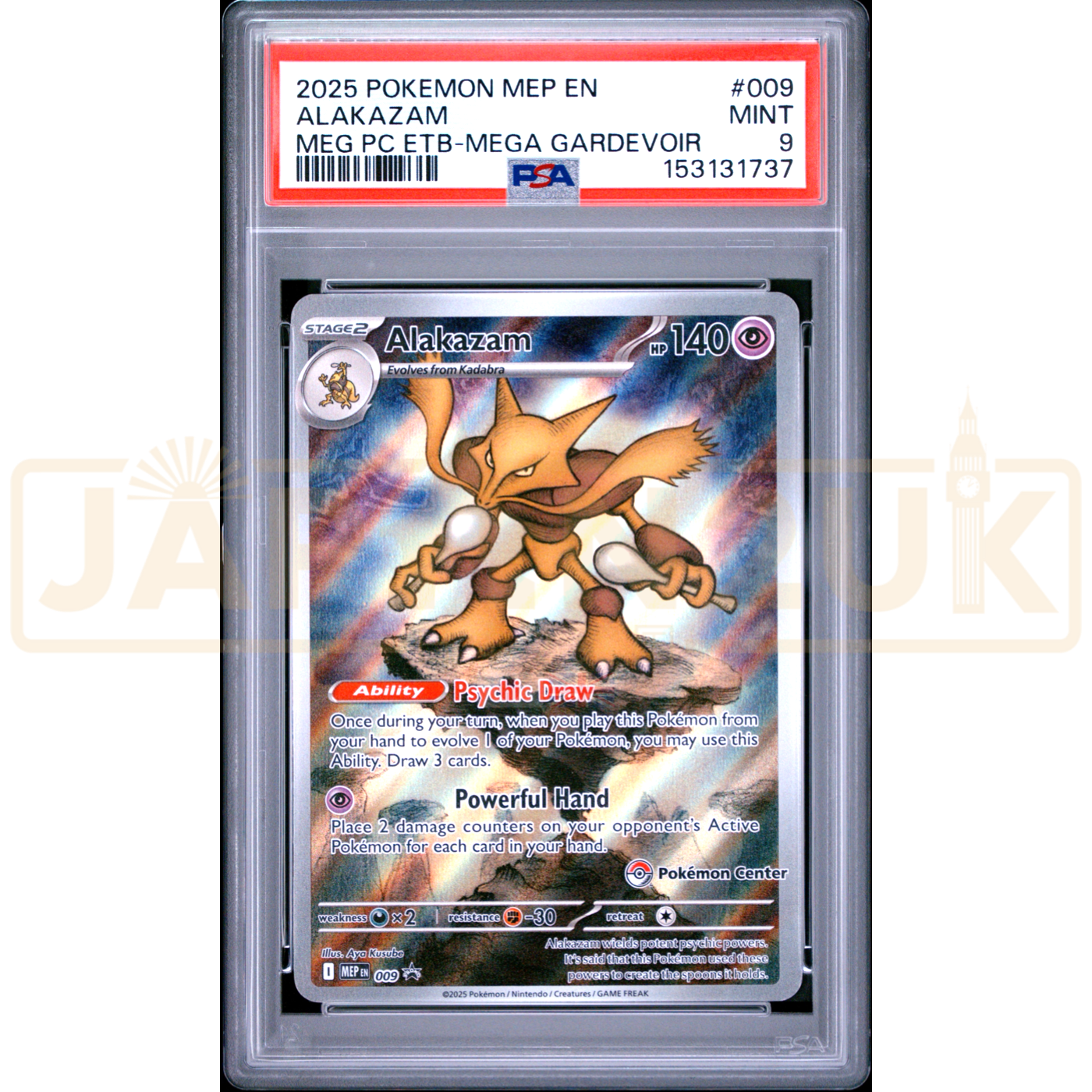Pokemon Alakazam Holo Mega Evolution Pokemon Center Elite Trainer Box Promo MEP EN 009 English Graded Card PSA 9 #153131737