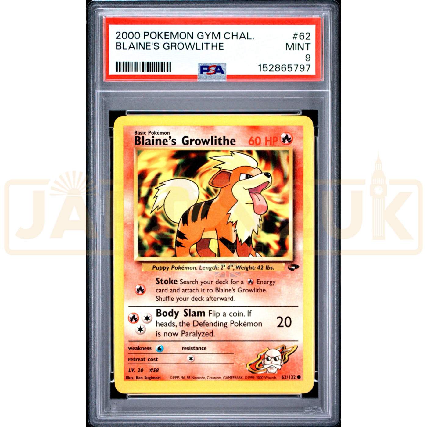 Pokemon Blaine's Growlithe Gym Challenge 62/132 English Graded Card PSA 9 #152865797