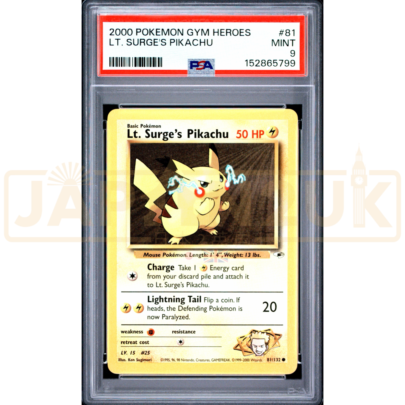 Pokemon Lt. Surge's Pikachu Gym Heroes 81/132 English Graded Card PSA 9 #152865799