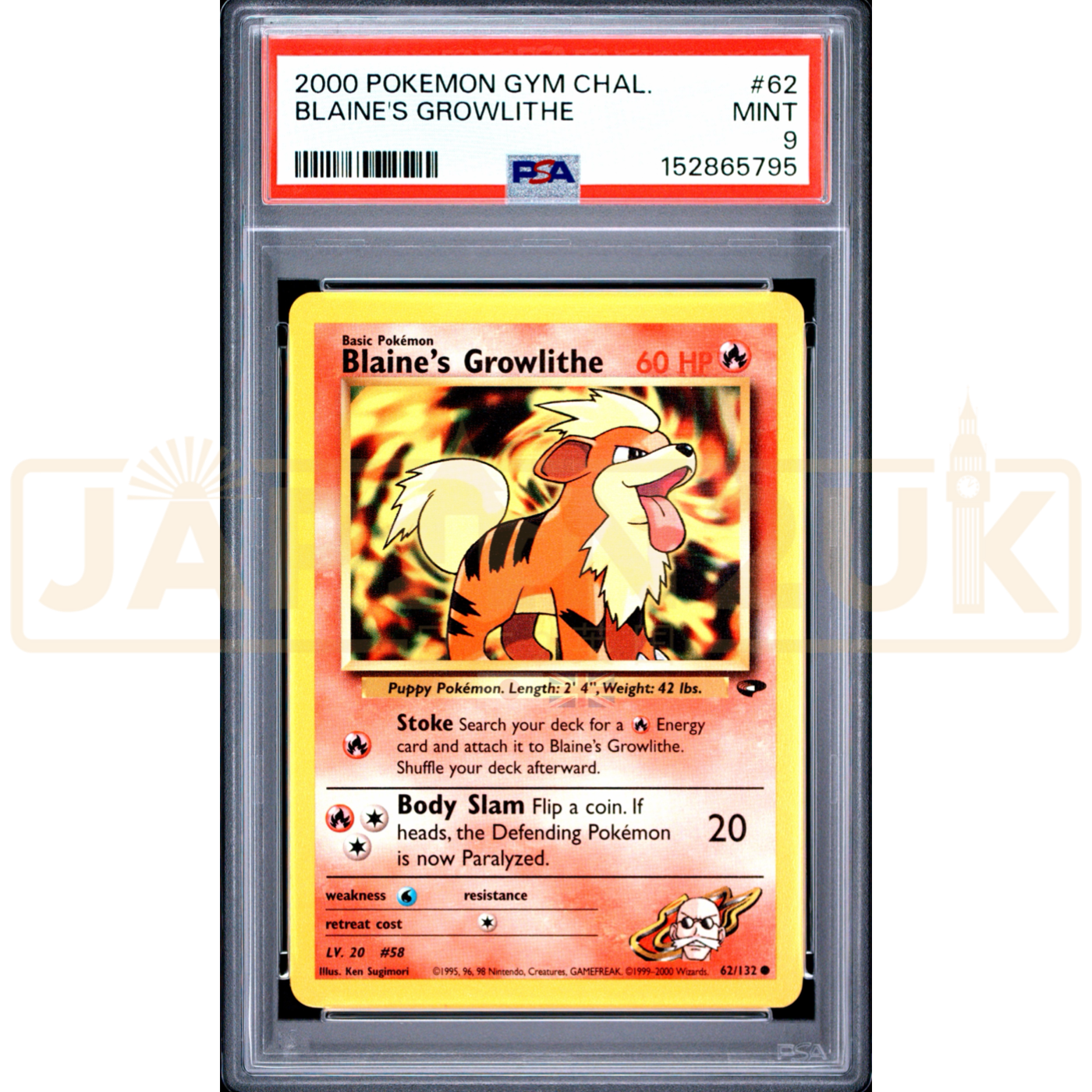 Pokemon Blaine's Growlithe Gym Challenge 62/132 English Graded Card PSA 9 #152865795