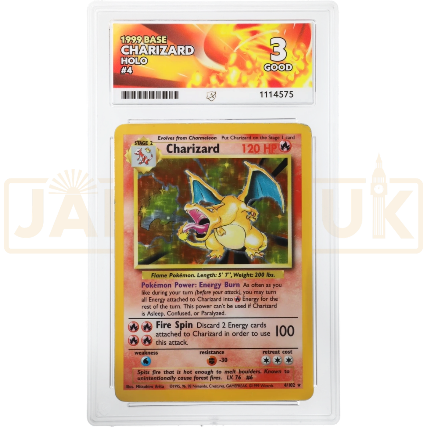 Pokemon Charizard Holo 1999 Base Set English Graded Card ACE 3 #1114575